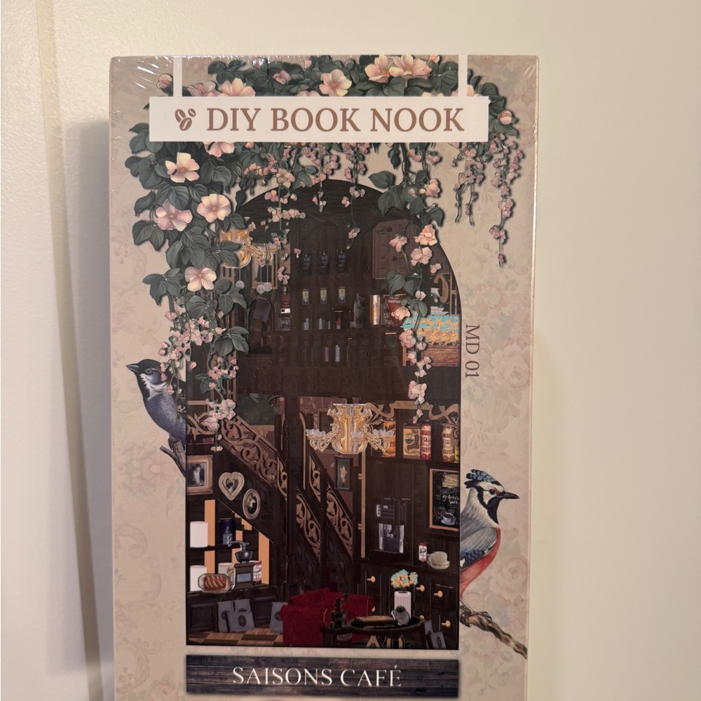 DIY Book Nook Saisons Café Decorative Shelf Insert - Soft Pink and Cream
